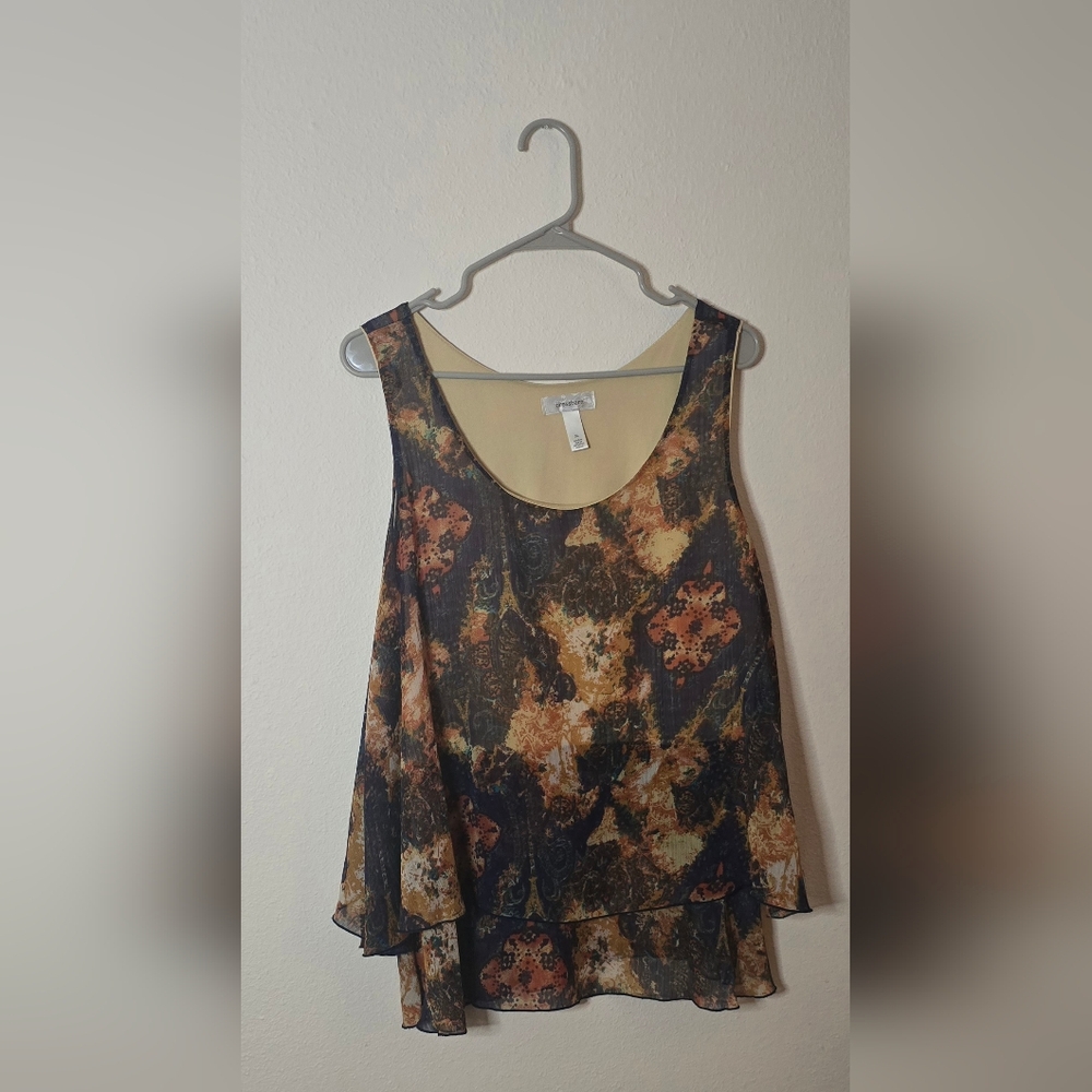 Dress Barn Layered Chiffon Tank Abstract Floral Office Blouse XL